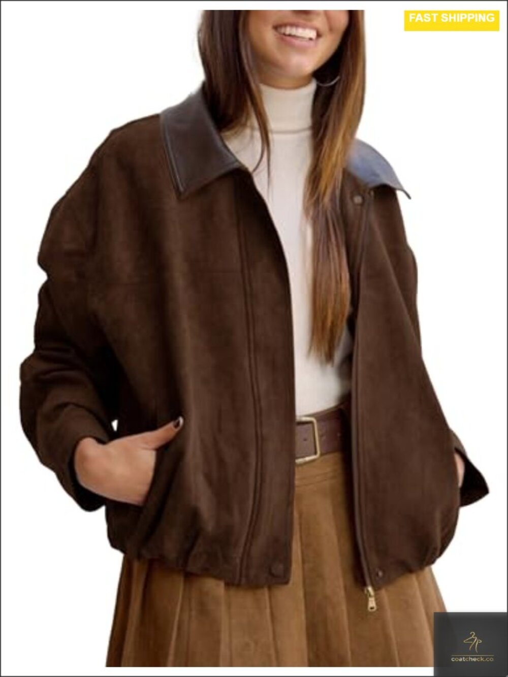 Womens Faux Suede Bomber Jacket Casual Lapel Cropped Oversized Motorcycle Zip